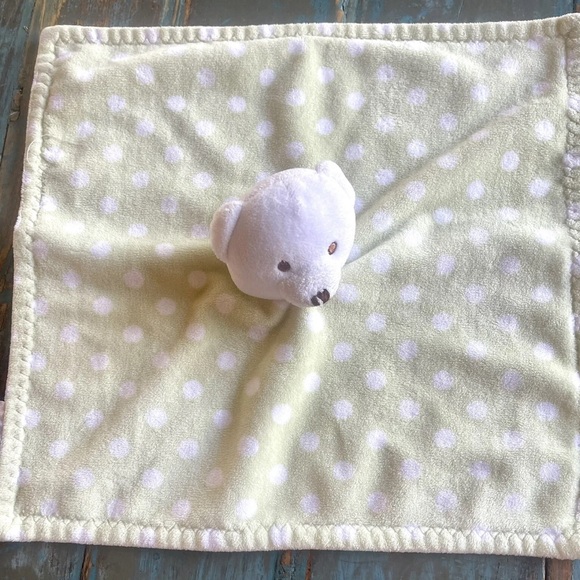Bean Sprout Green White Polka Dot Bear Security Blanket Lovey 13"x13" (E) - Picture 2 of 4